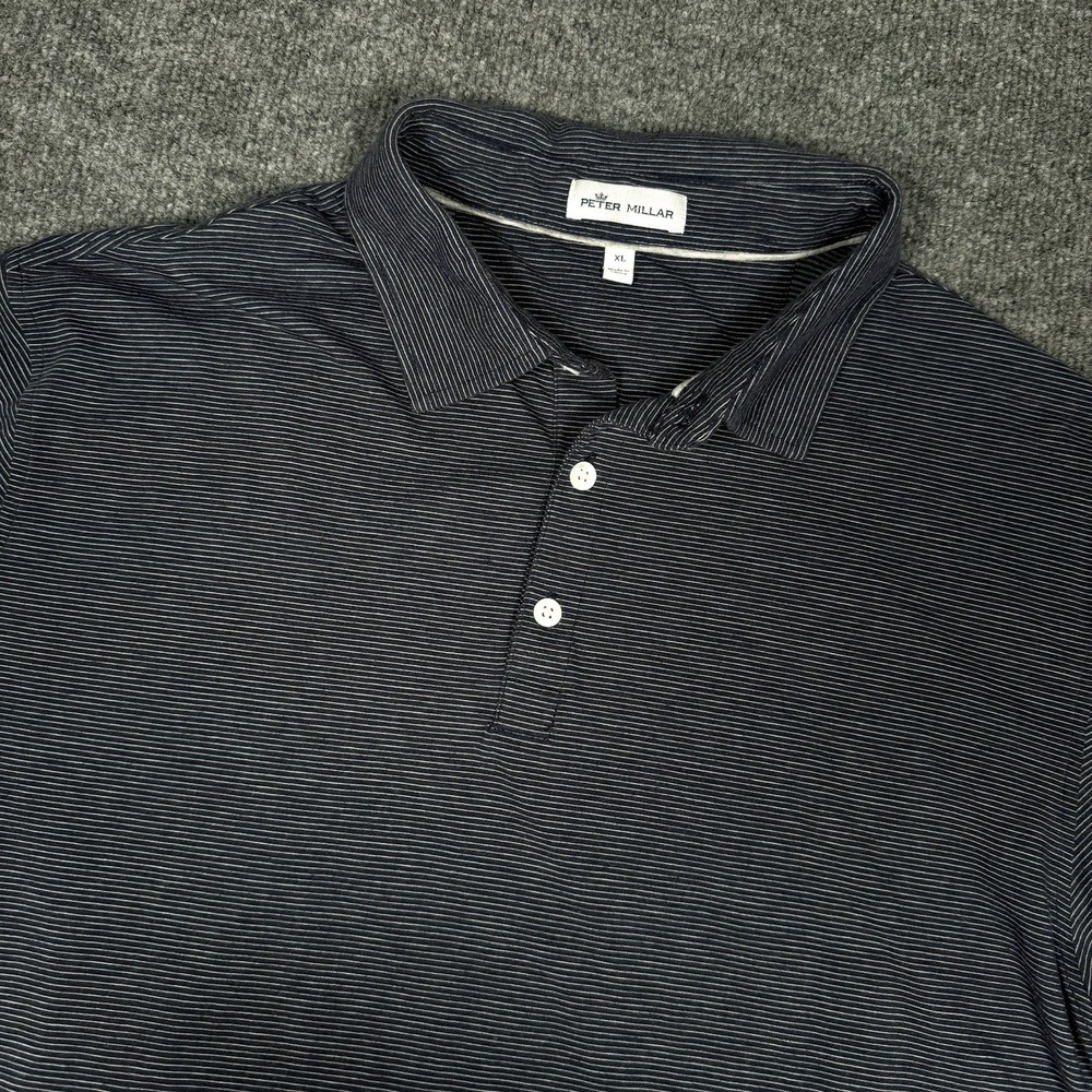 Peter Millar Golf Polo Navy Blue with White Pinstripe Men's Size XL